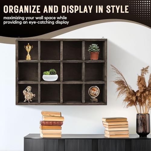 Flexzion 12-Compartment Floating Wooden Shelf