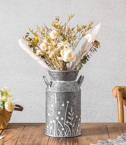 Vintage Galvanized Metal Milk Can Flower Vase