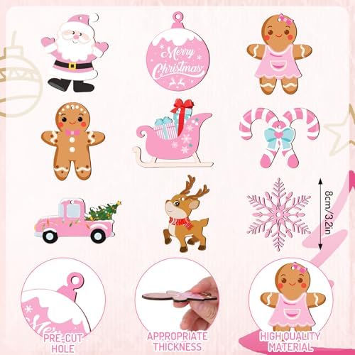 Whaline 27Pcs Christmas Wooden Hanging Ornaments with Hemp Rope