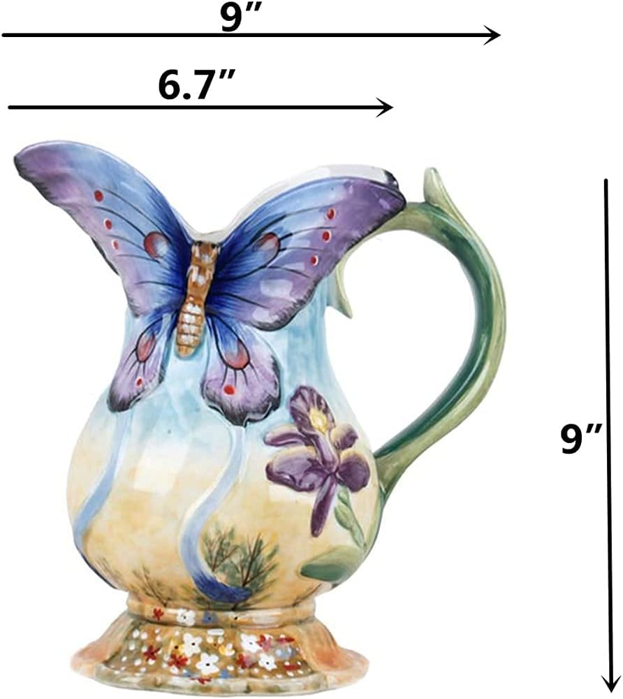 Large Ceramic Water Pitcher Flower Vase 9 Inches
