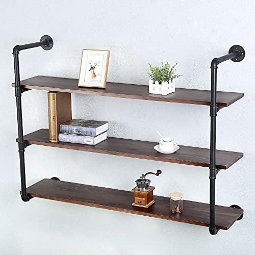 Industrial Pipe Shelves with Wood Planks 3 Tier 48in