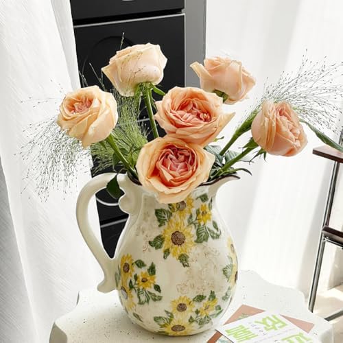 Ceramic Rustic Sunflower Vase for Home Decor