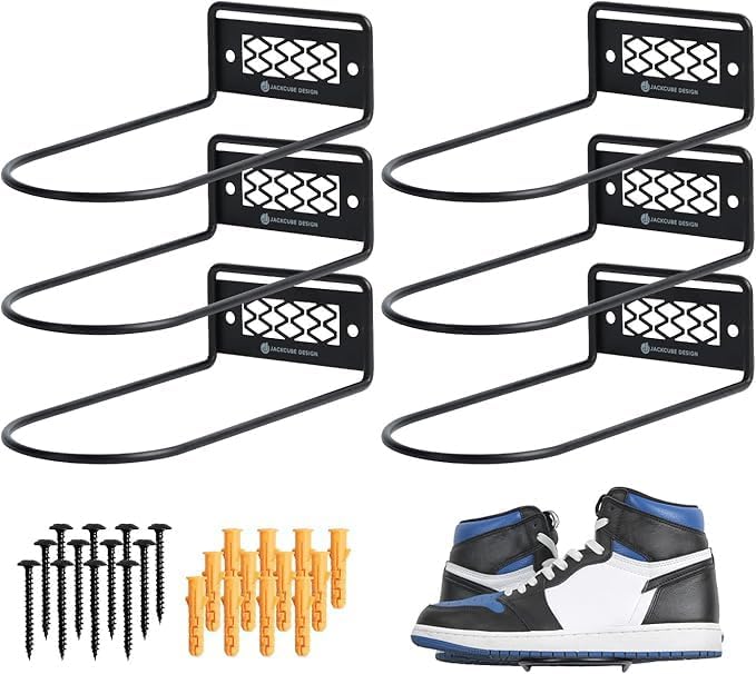 Black Metal Floating Shoe Shelves Wall Mount Set of 6