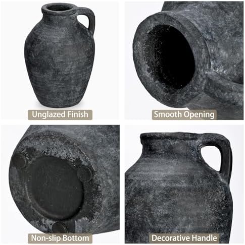 Ceramic Black Rustic Farmhouse Vase 9 Inch Decor