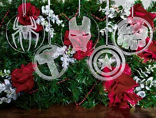 Furys Superheroes Clear Acrylic Christmas Ornaments Set of 5