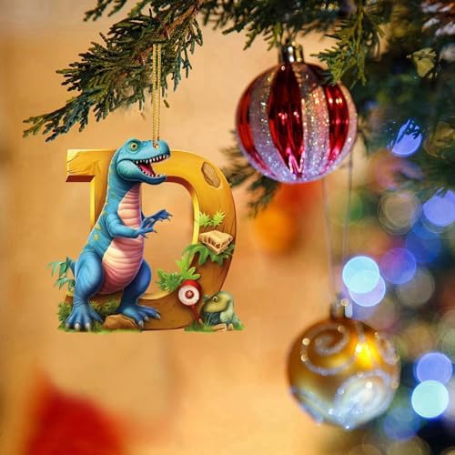 Christmas Dinosaur Alphabet Letters Hanging Ornament A-Z Decor