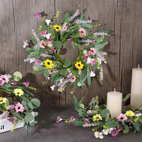 4Pcs Artificial Summer Floral Wreath with Hanging Ribbon