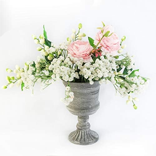 Creative Classic Urn Planter Rustic Metal Pedestal Flower Vase Grey
