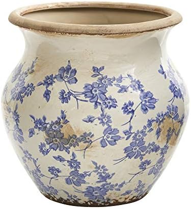 Nearly Natural 105in Tuscan Ceramic Blue Scroll Urn Vase