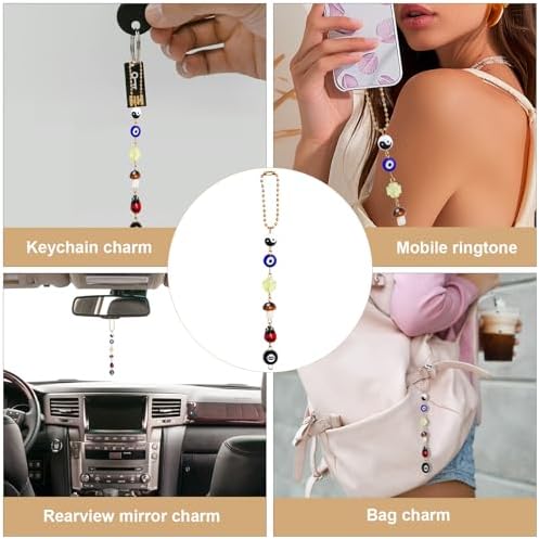 Evil Eye Car Charm with Yin Yang and Four Leaf Clover