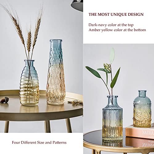 Baroque Bud Glass Vases Set of 4 - Blue Gradient Retro Style