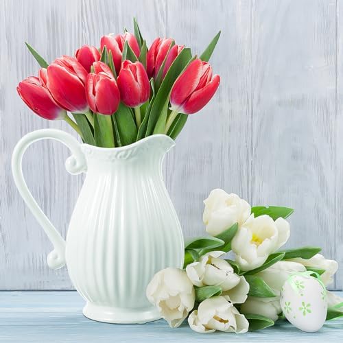 Alipis White Ceramic Pitcher Vase with Handle