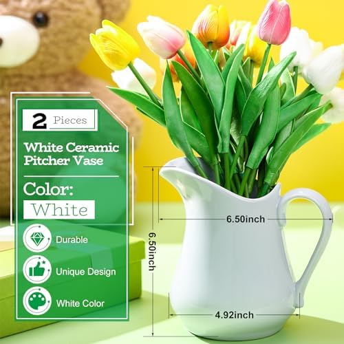 Domensi 2 Pcs 34oz White Ceramic Pitcher Vase