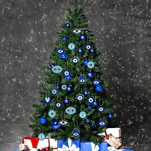Leinuosen 36pcs Blue Evil Eye Hanging Ornaments for Christmas Tree
