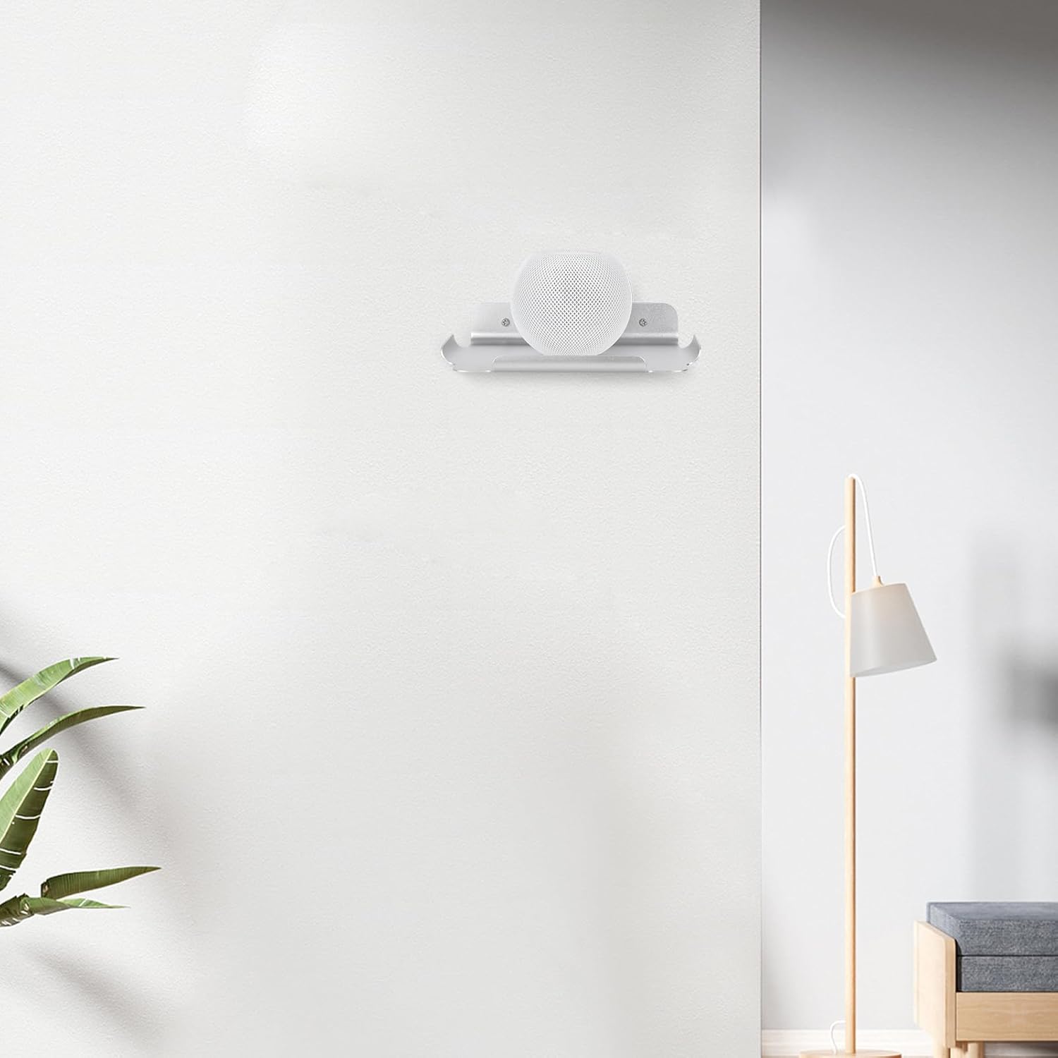 8x64 Floating Metal Wall Shelf for Smart Home Devices - Silver
