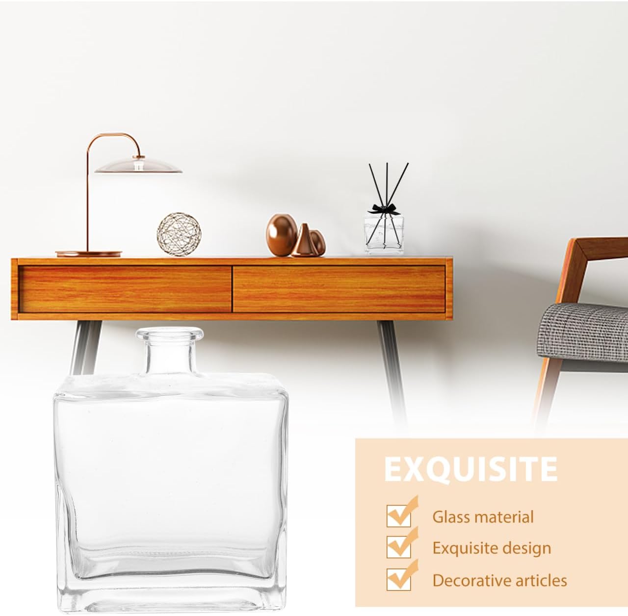 Square Flat Glass Aromatherapy Vase for Home Decor