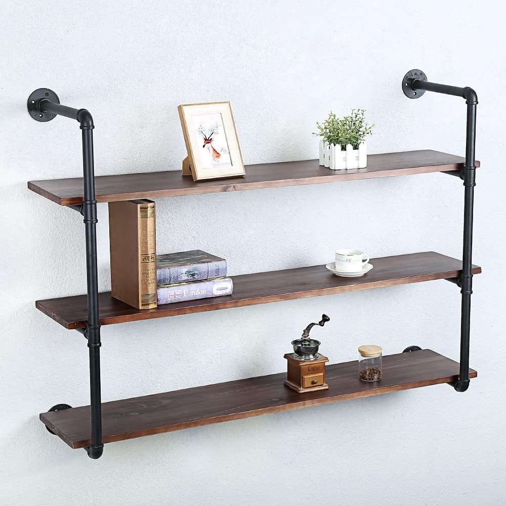 Industrial Pipe Shelves with Wood Planks 3 Tier 48in