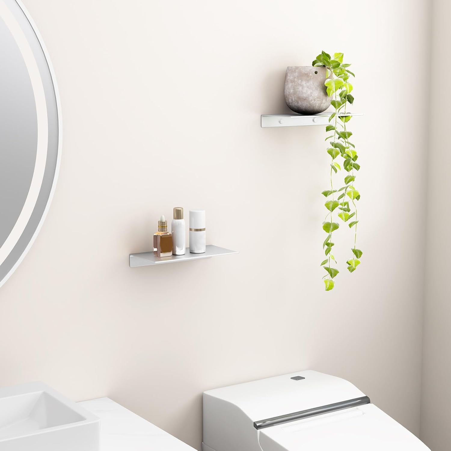 Danpoo 2PCS Silver Floating Shelves for Wall Storage