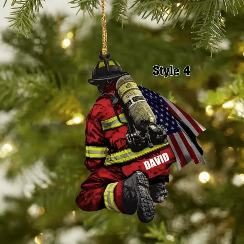 Personalized Firefighter Ornament with Custom Acrylic Car Design