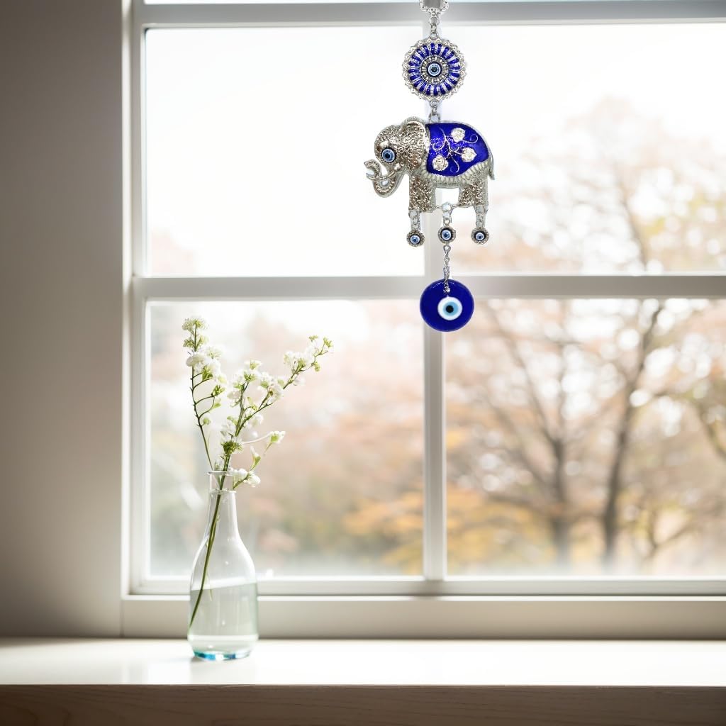 Turkish Blue Evil Eye Lucky Elephant Amulet Hanging Decor