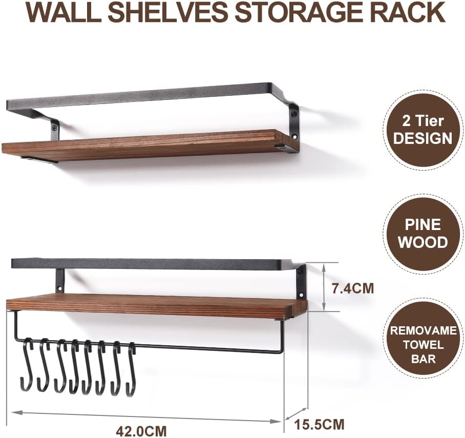 Uten Floating Shelves 8 Hooks Towel Holder