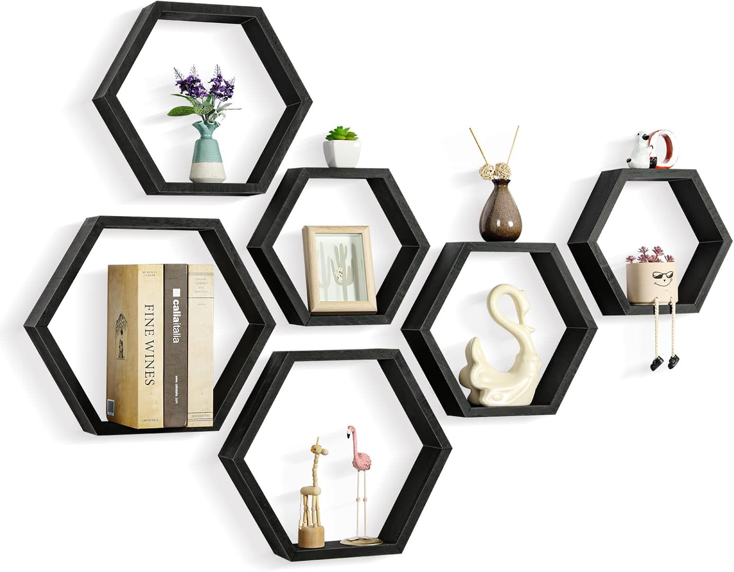 CADUKE Hexagonal Floating Shelves Set of 6 Black
