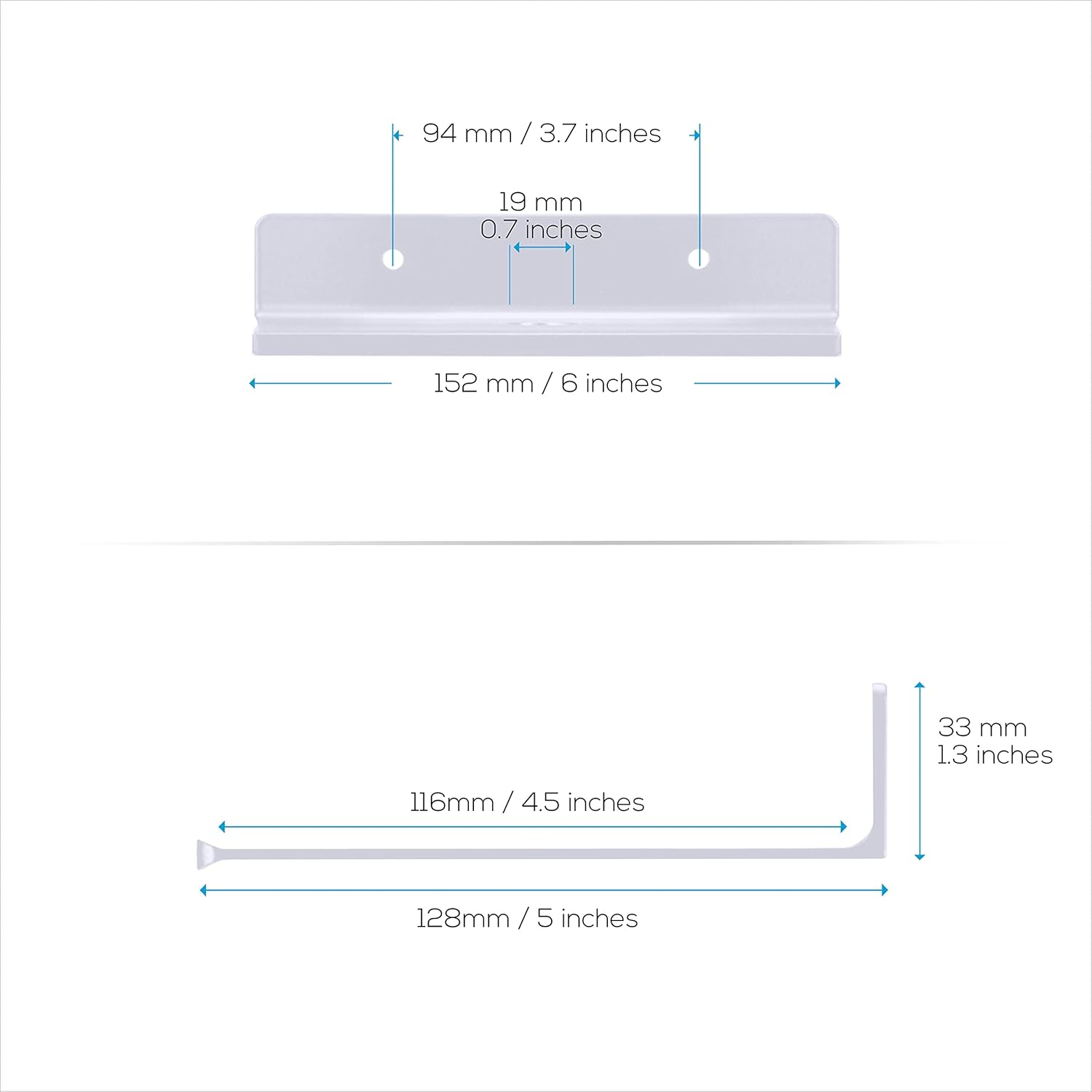 BRAINWAVZ Floating Metal Wall Shelf 2-Pack White