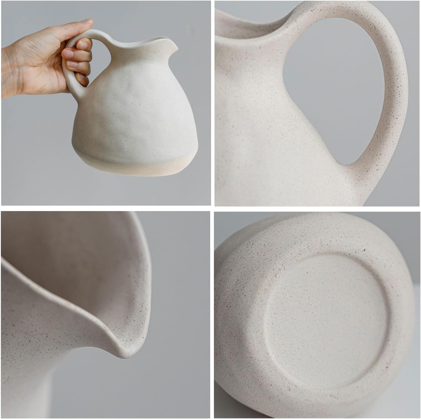 White Ceramic Vase with Handle for Flowers and Decor