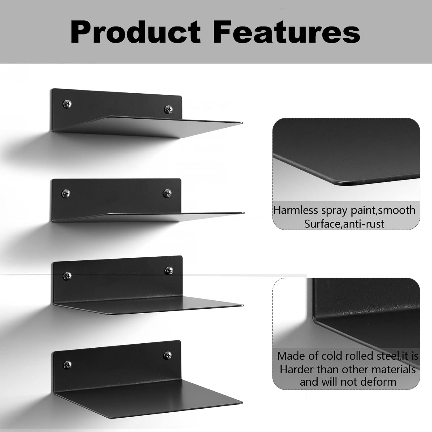 ELSKERHOME Small Floating Shelf Set of 2 Black Metal Book Shelves