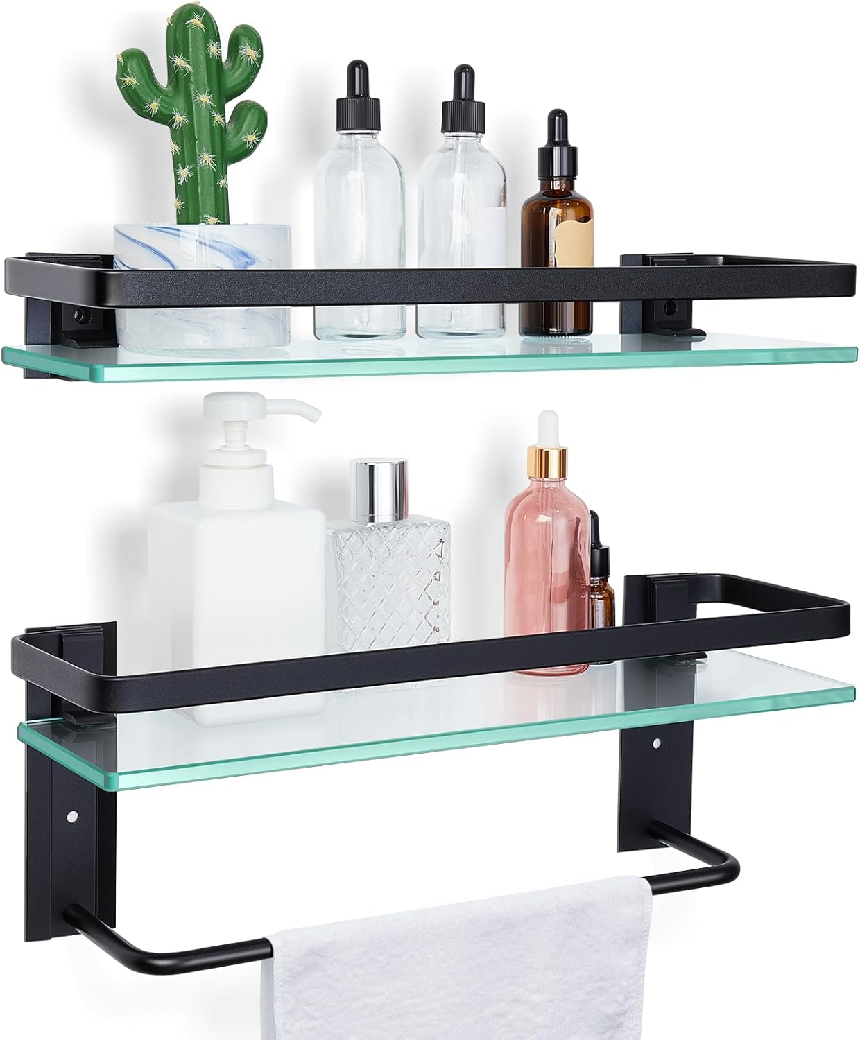 Suzile 2 Pack Floating Bathroom Shelves with Towel Bar