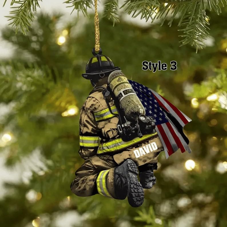 Personalized Firefighter Ornament with Custom Acrylic Car Design
