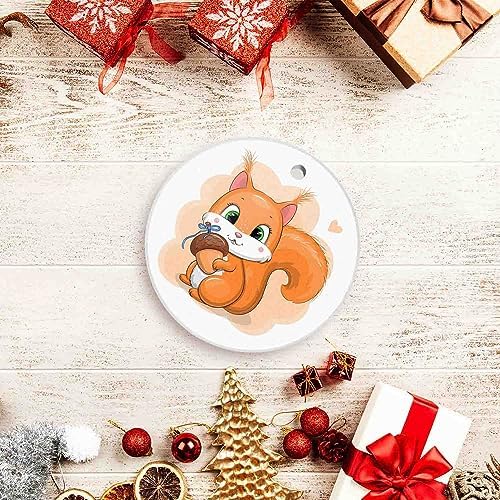 Cute Christmas Tree Ornaments Ceramic Squirrel Acorn Decor