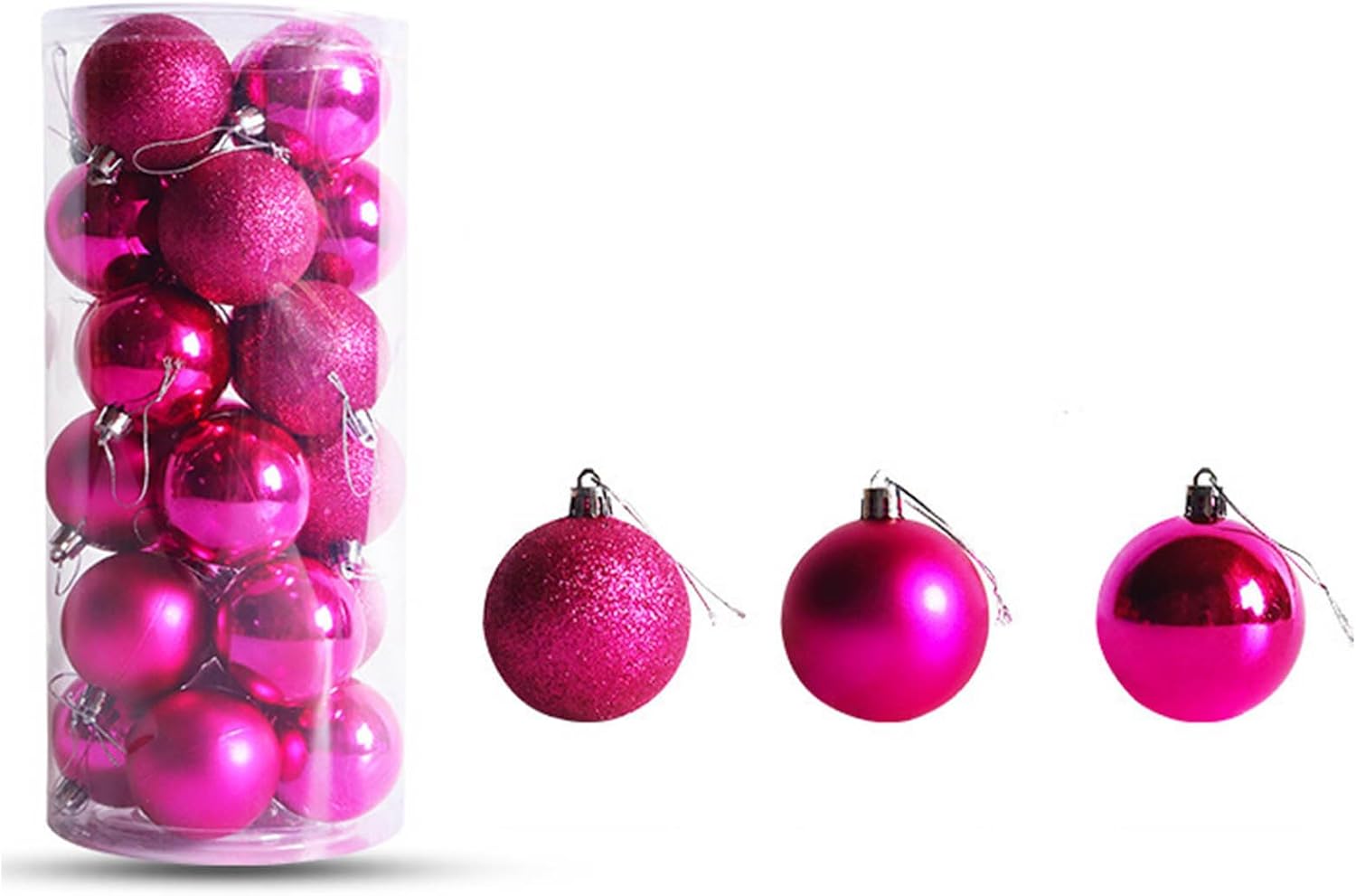 24Pcs Hot Pink Shatterproof Christmas Ball Ornaments