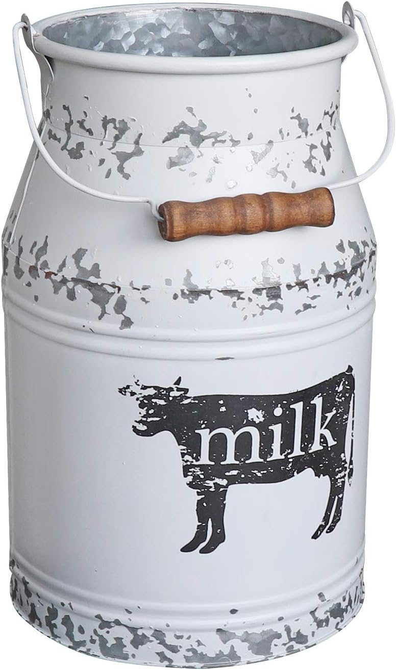 MISIXILE 11 Inch Galvanized Cow Milk Can Vase