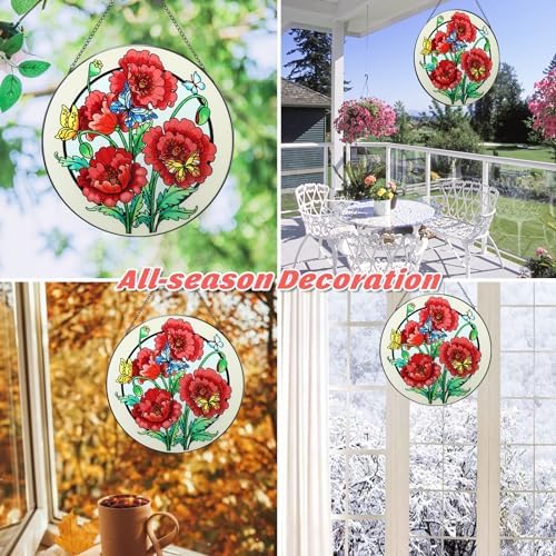 MUMTOP Stained Glass Suncatcher - 12 Inch Poppy Wall Art