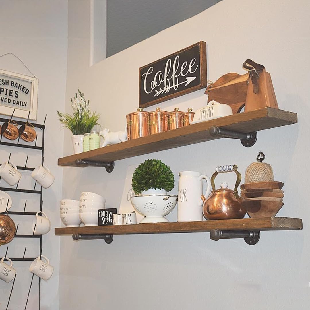 Industrial Pipe Wall Wood Shelves 48 Brown 12 Thick