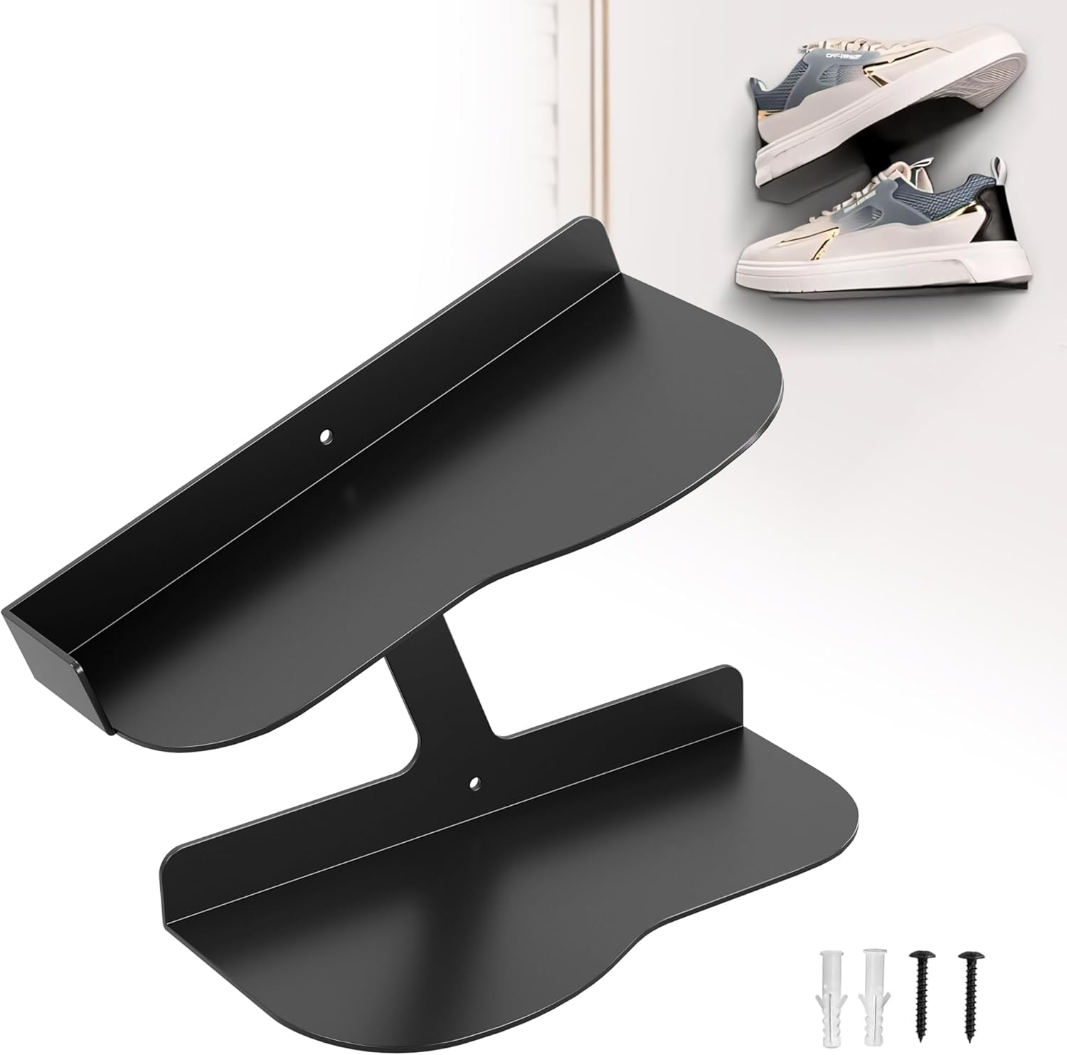 Floating Shoe Shelf Wall Mount Black H-Shape Design