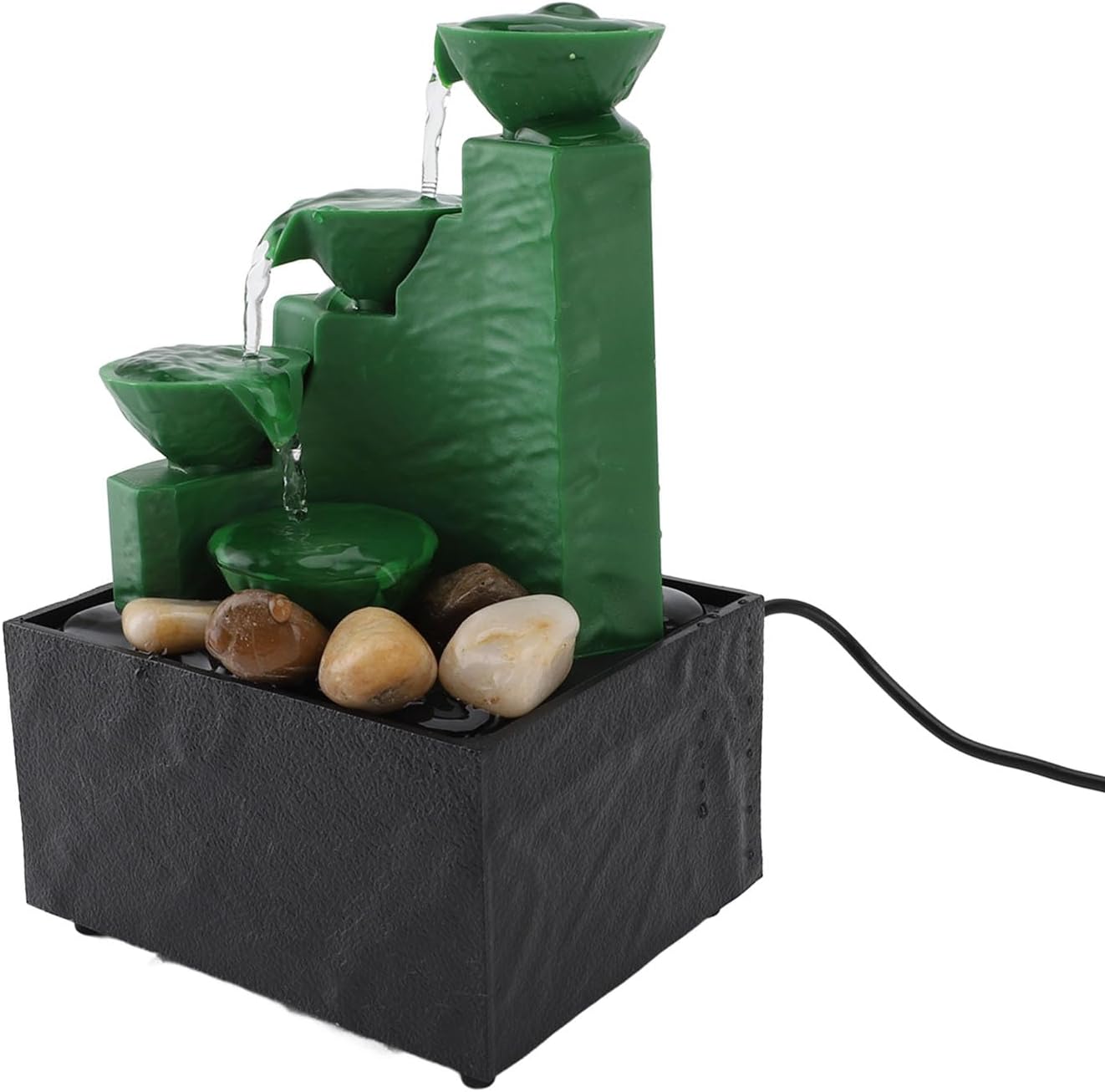 Tabletop Fountain with LED Light and Stones for Office and Bedroom