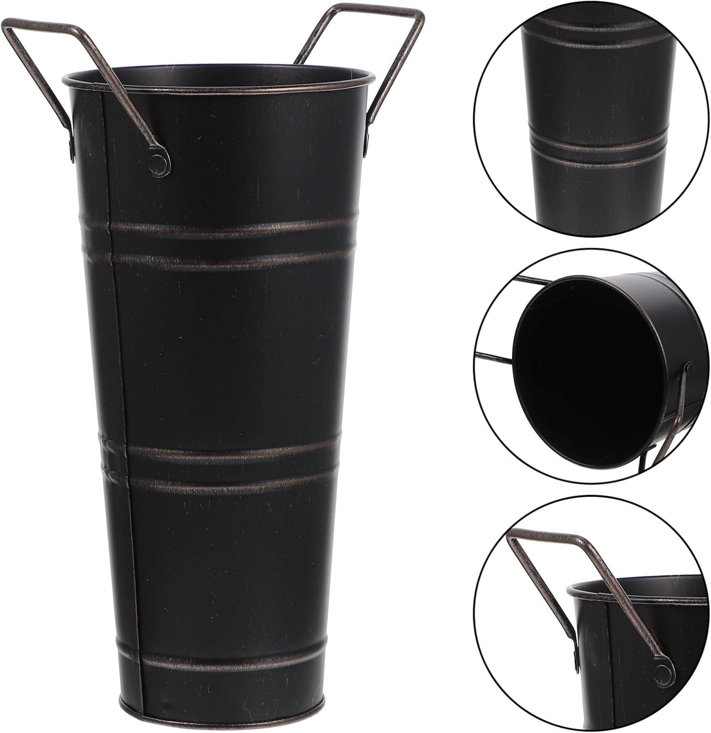 Beavorty Metal Flower Vase Bucket Rustic Decorative Planter Black