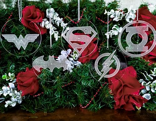 DC Justice JLA League Clear Acrylic Christmas Ornaments Set of 5 1