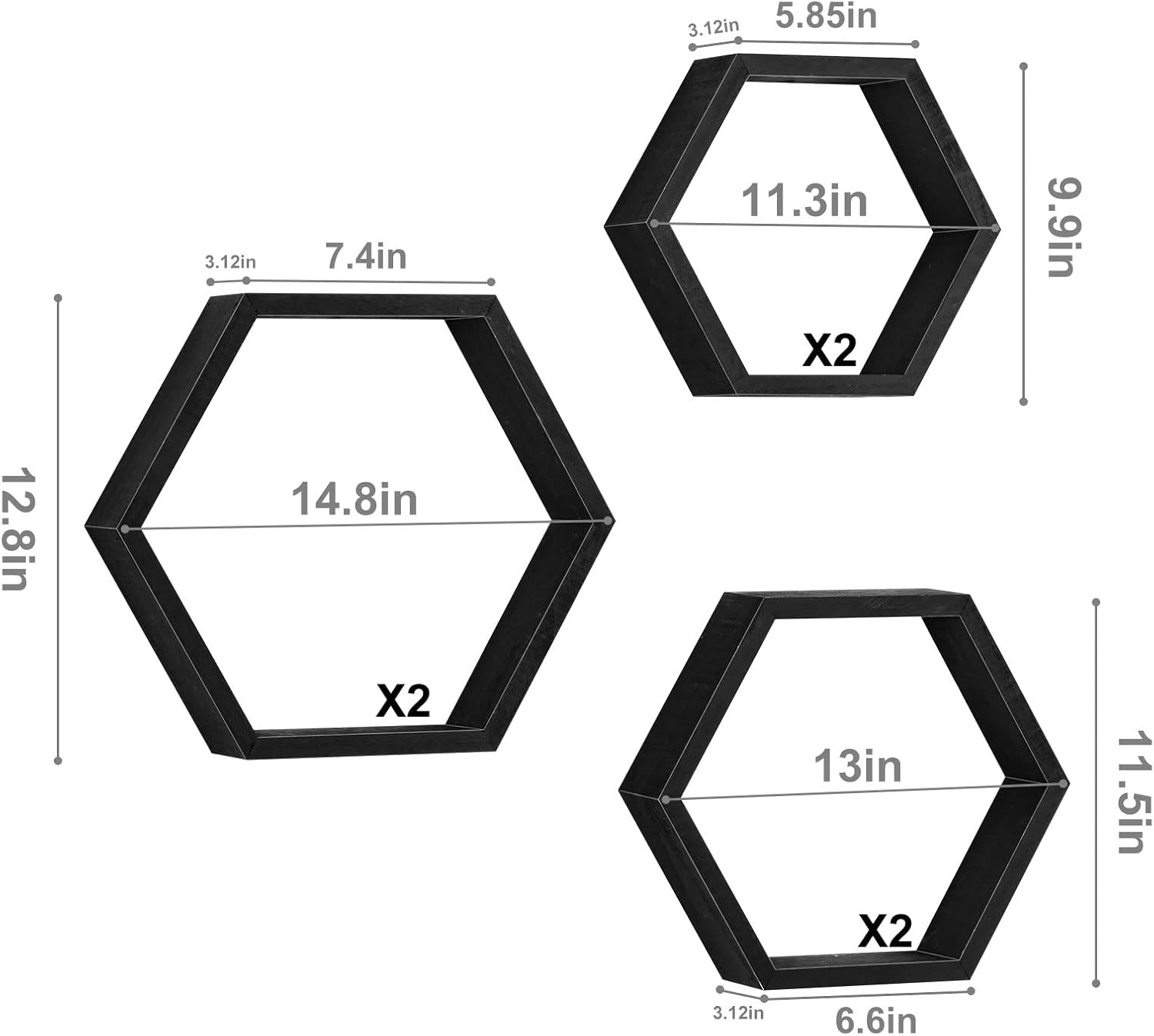 CADUKE Hexagonal Floating Shelves Set of 6 Black