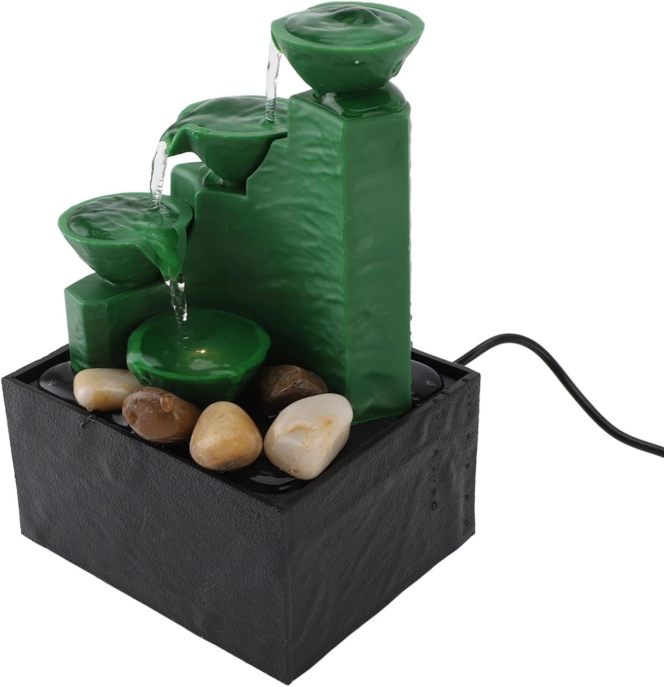 Tabletop Fountain with LED Light and Stones for Office and Bedroom