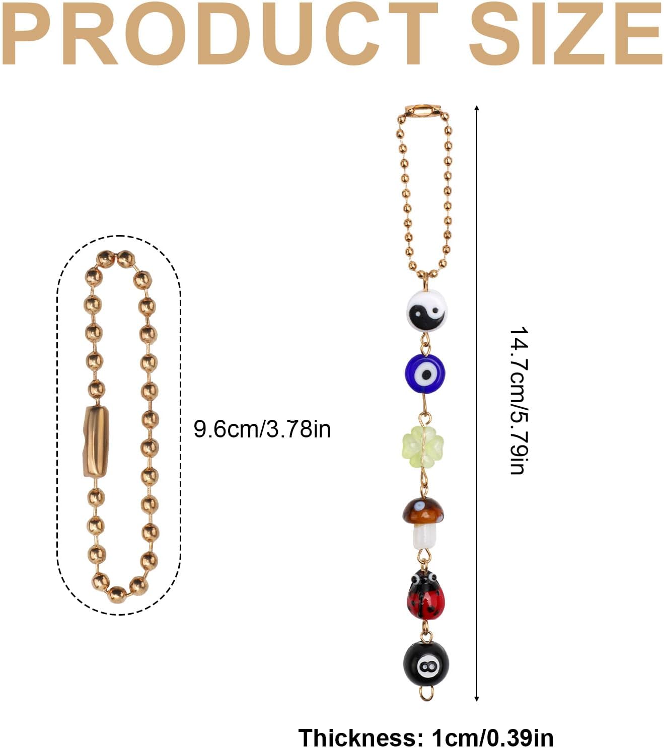 Evil Eye Car Charm with Yin Yang and Four Leaf Clover