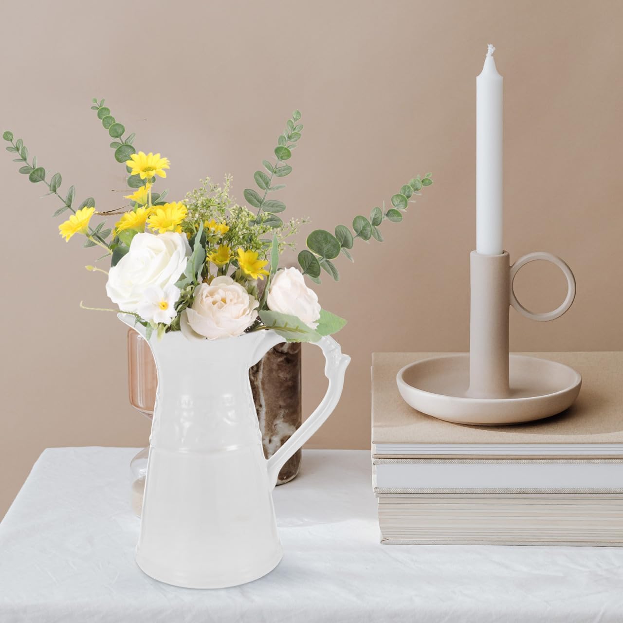 Amosfun White Ceramic Pitcher Vase 76 Inch