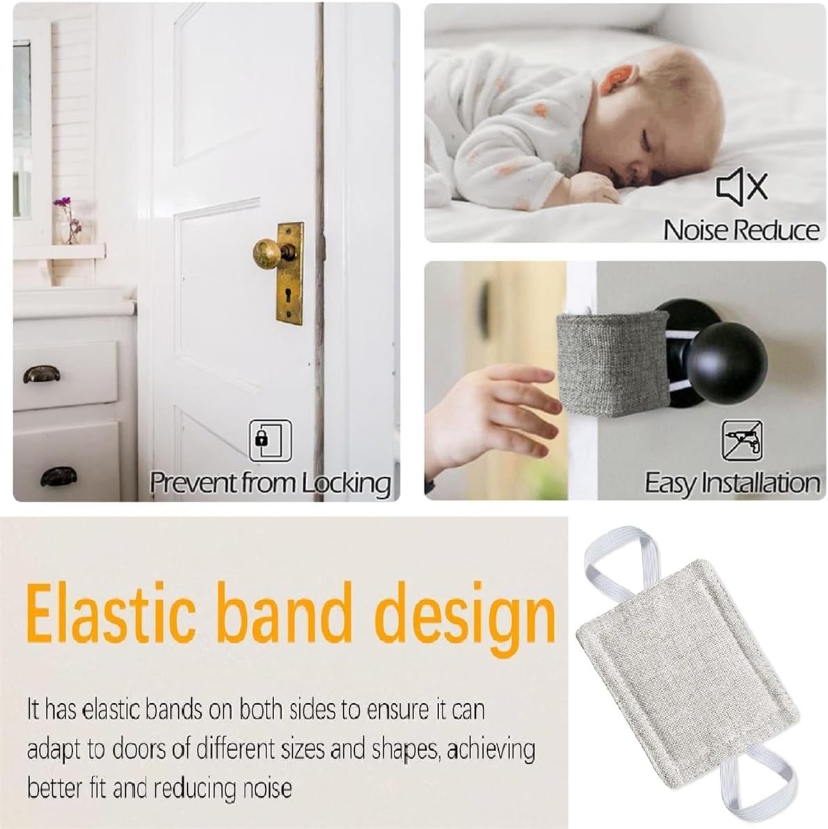 Quiet Door Closer Cushion with Elastic Bands 4x3in
