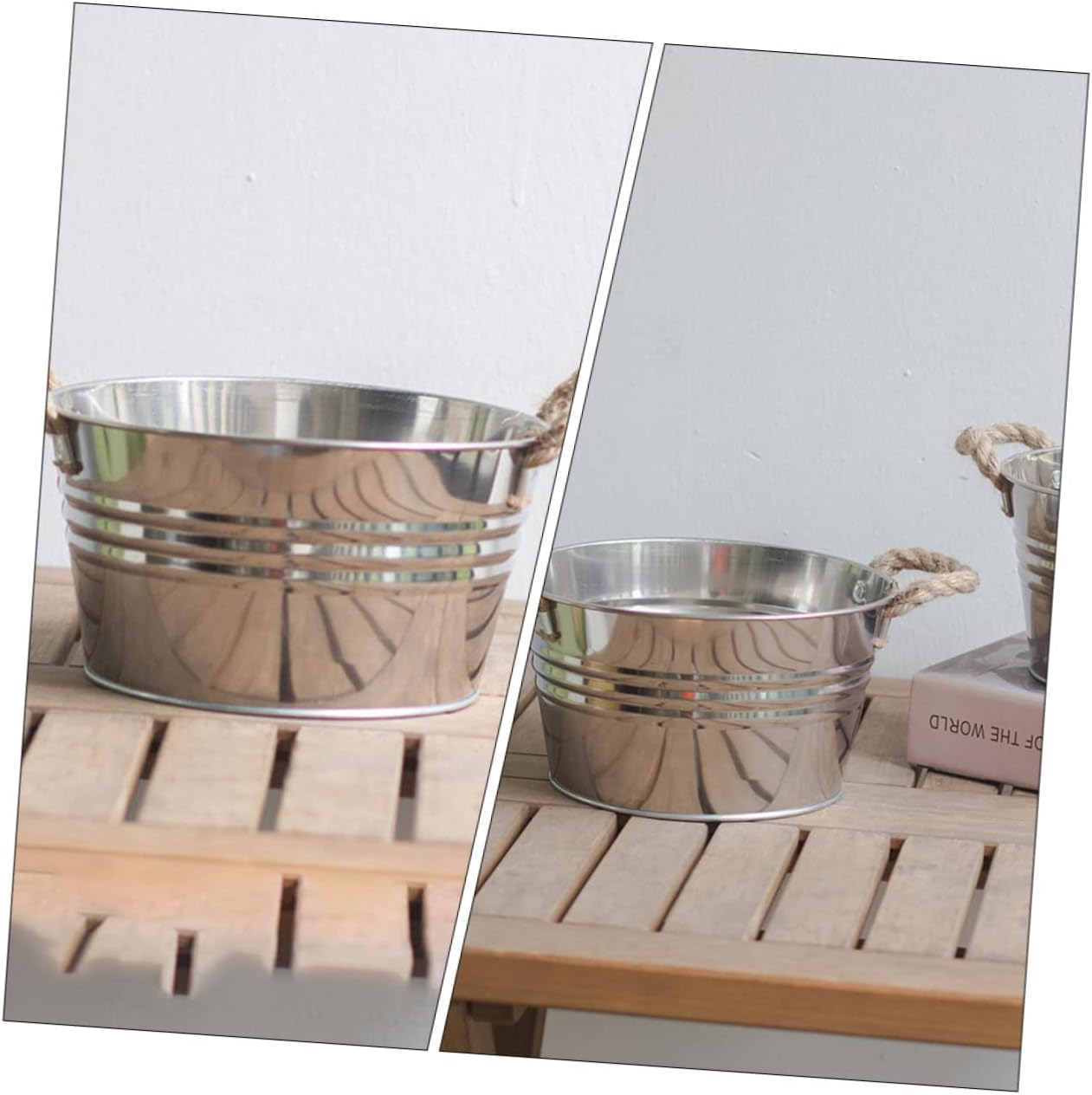 BESPORTBLE Rustic Bucket Vase with Hemp Rope Handle