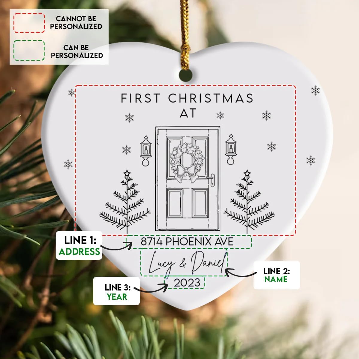 First Christmas Custom Name and Address Personalized Ornament