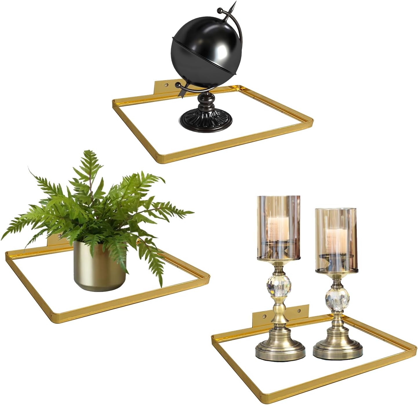 Cityelf Floating Shelves Wall Mounted Gold Set of 3