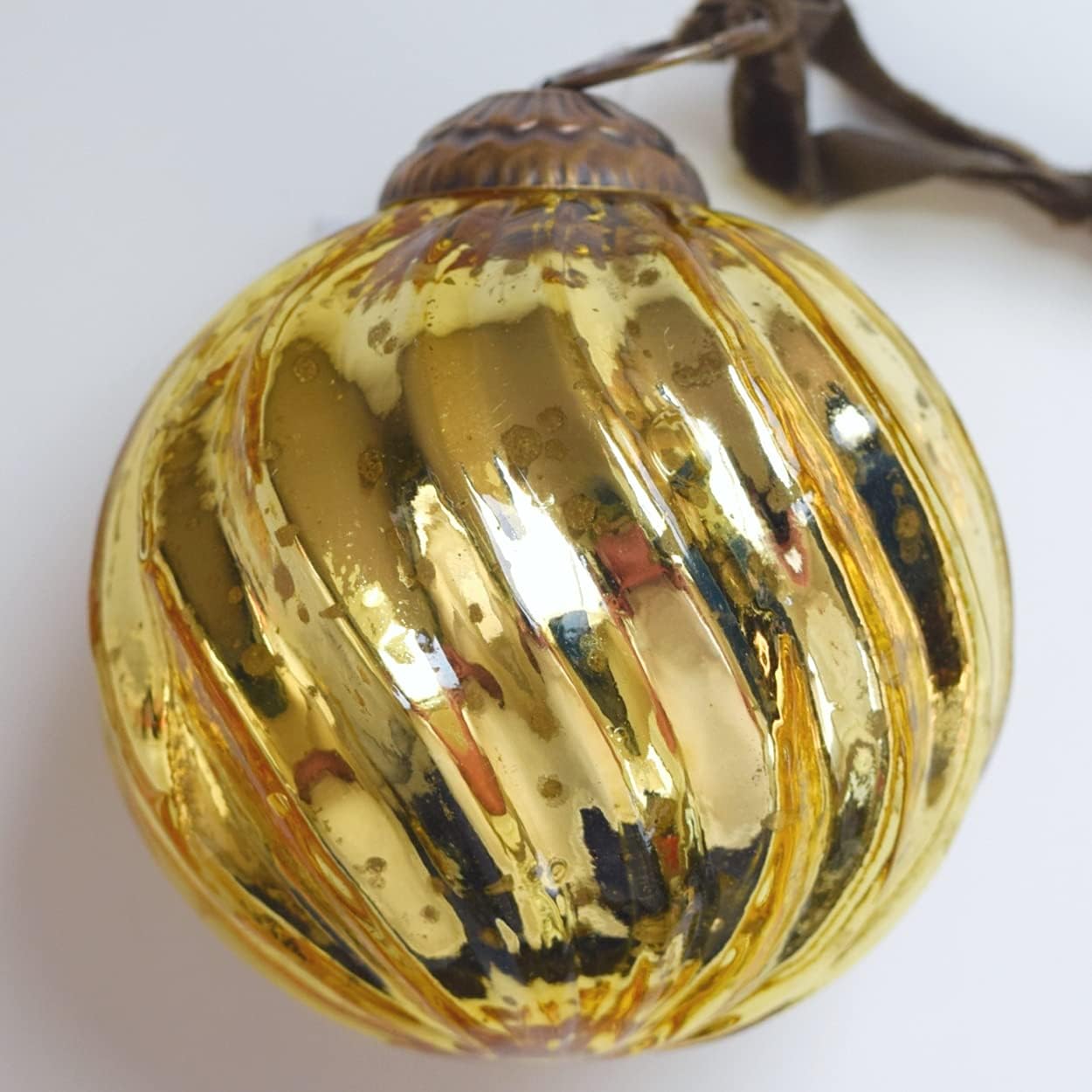 Set of 4 Gold Mercury Glass Ornaments 315 Inch Classic Twist Ball