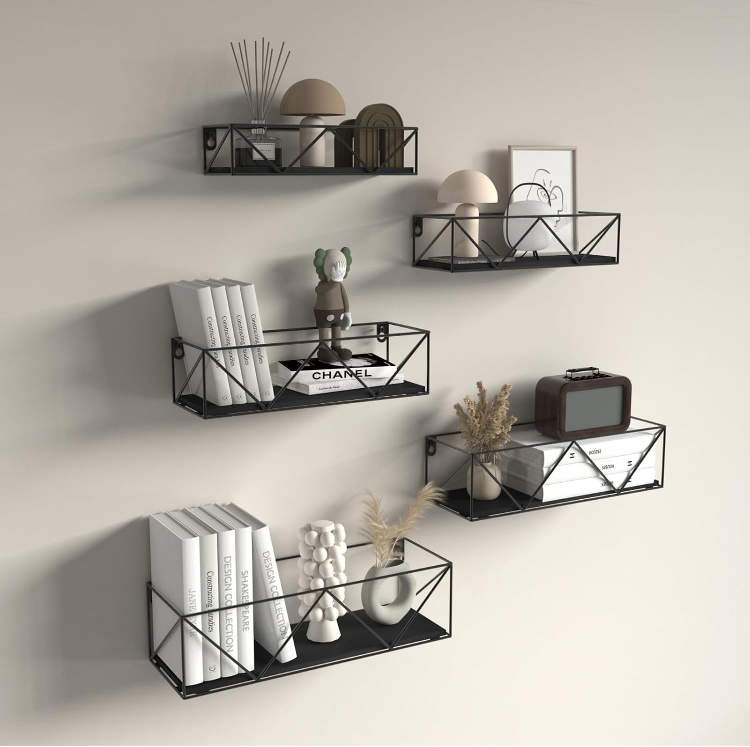 CRUGLA Black Floating Shelves Wall Mounted Set of 5